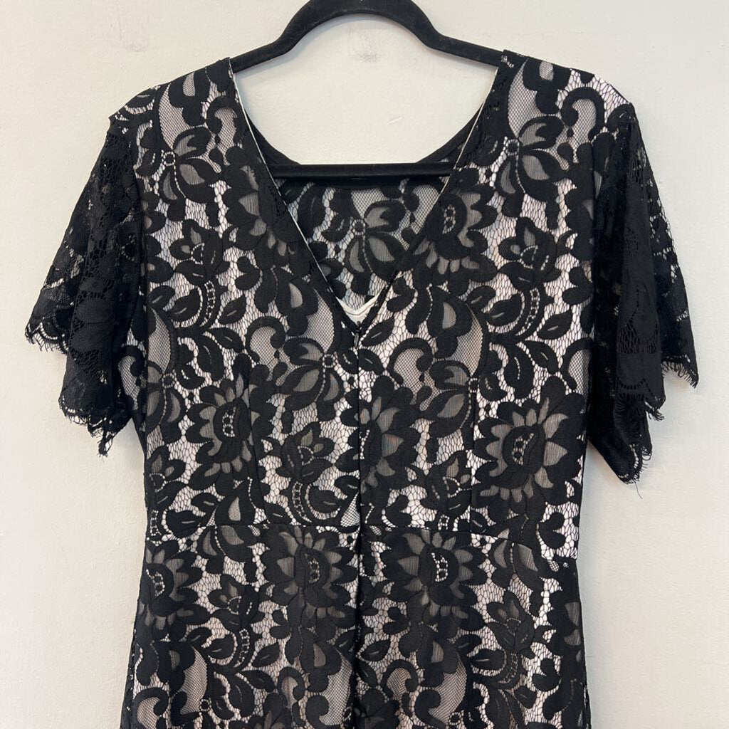 MSLG Black/ White Lace Short Sleeve Dress Large