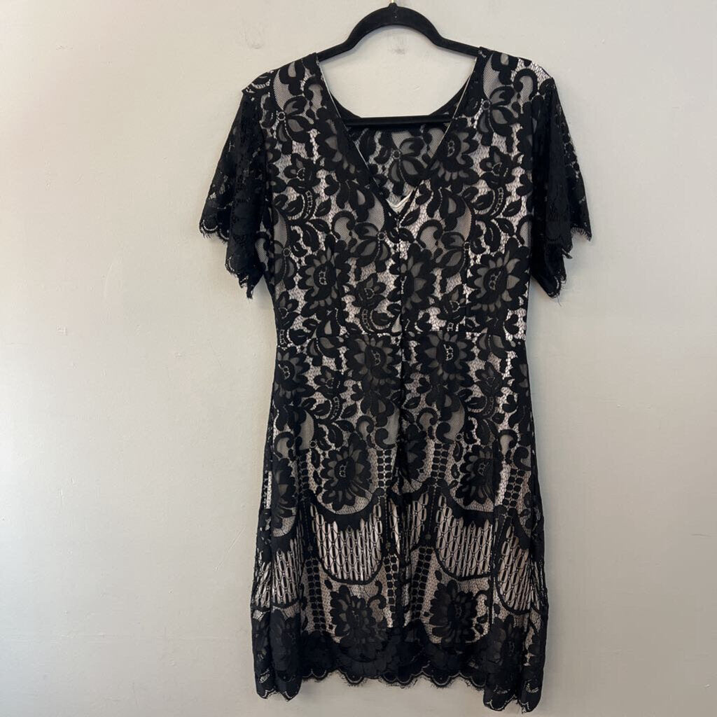 MSLG Black/ White Lace Short Sleeve Dress Large