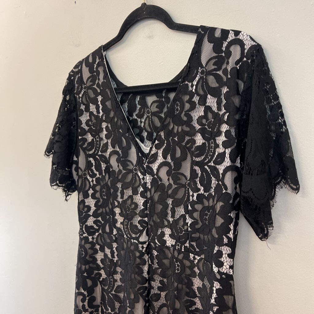 MSLG Black/ White Lace Short Sleeve Dress Large
