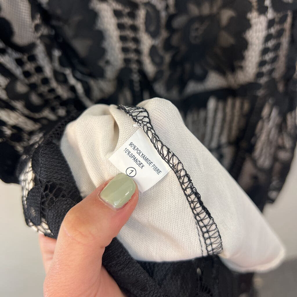 MSLG Black/ White Lace Short Sleeve Dress Large