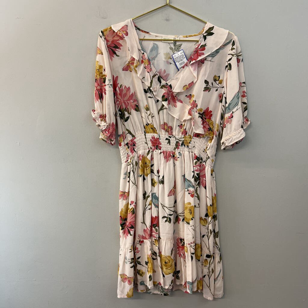Spartina Pink/ MUlti Flower Print Short Sleeve Dress Large