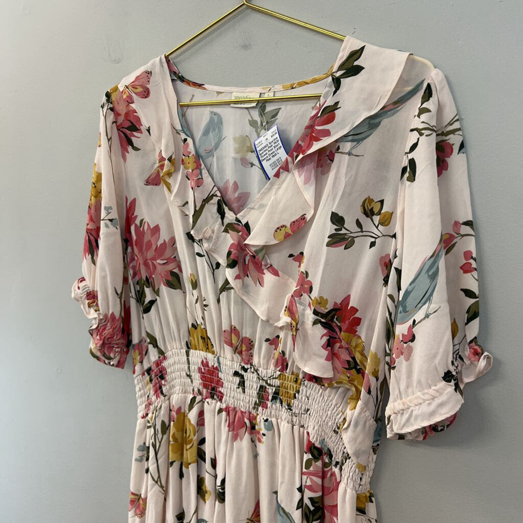 Spartina Pink/ MUlti Flower Print Short Sleeve Dress Large