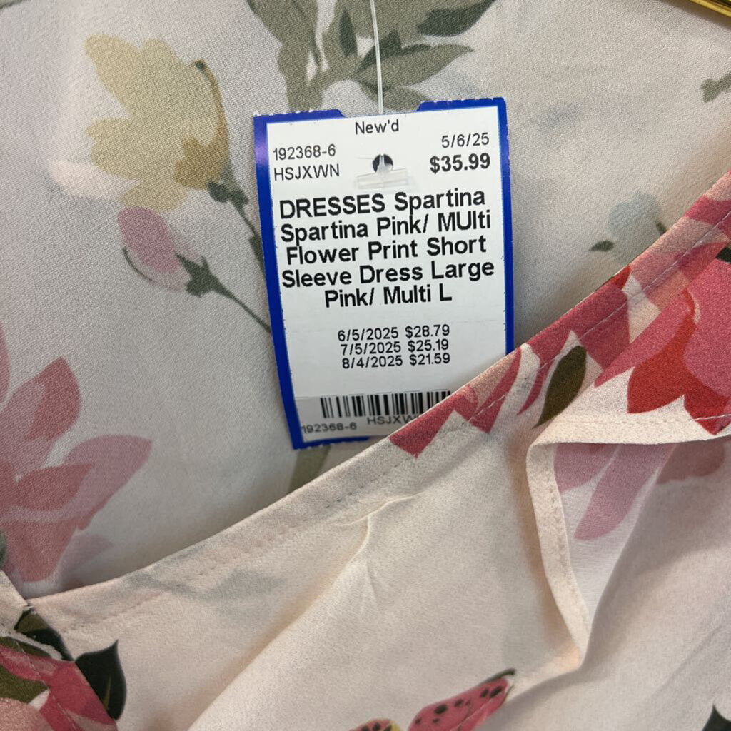Spartina Pink/ MUlti Flower Print Short Sleeve Dress Large