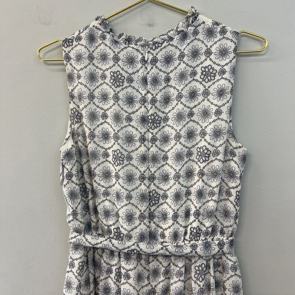 White/ Grey Print Tie Waist Maxi Dress Medium