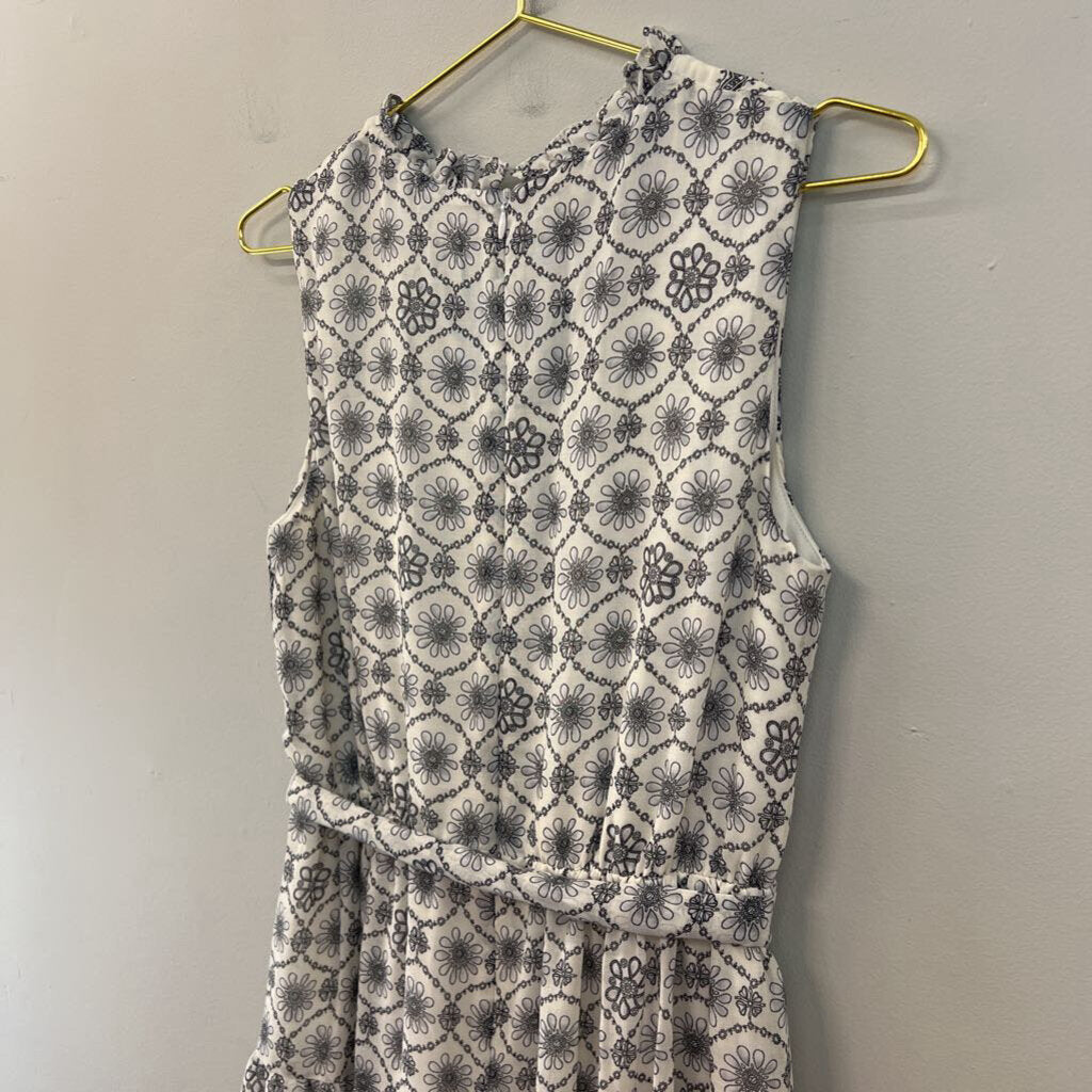 White/ Grey Print Tie Waist Maxi Dress Medium