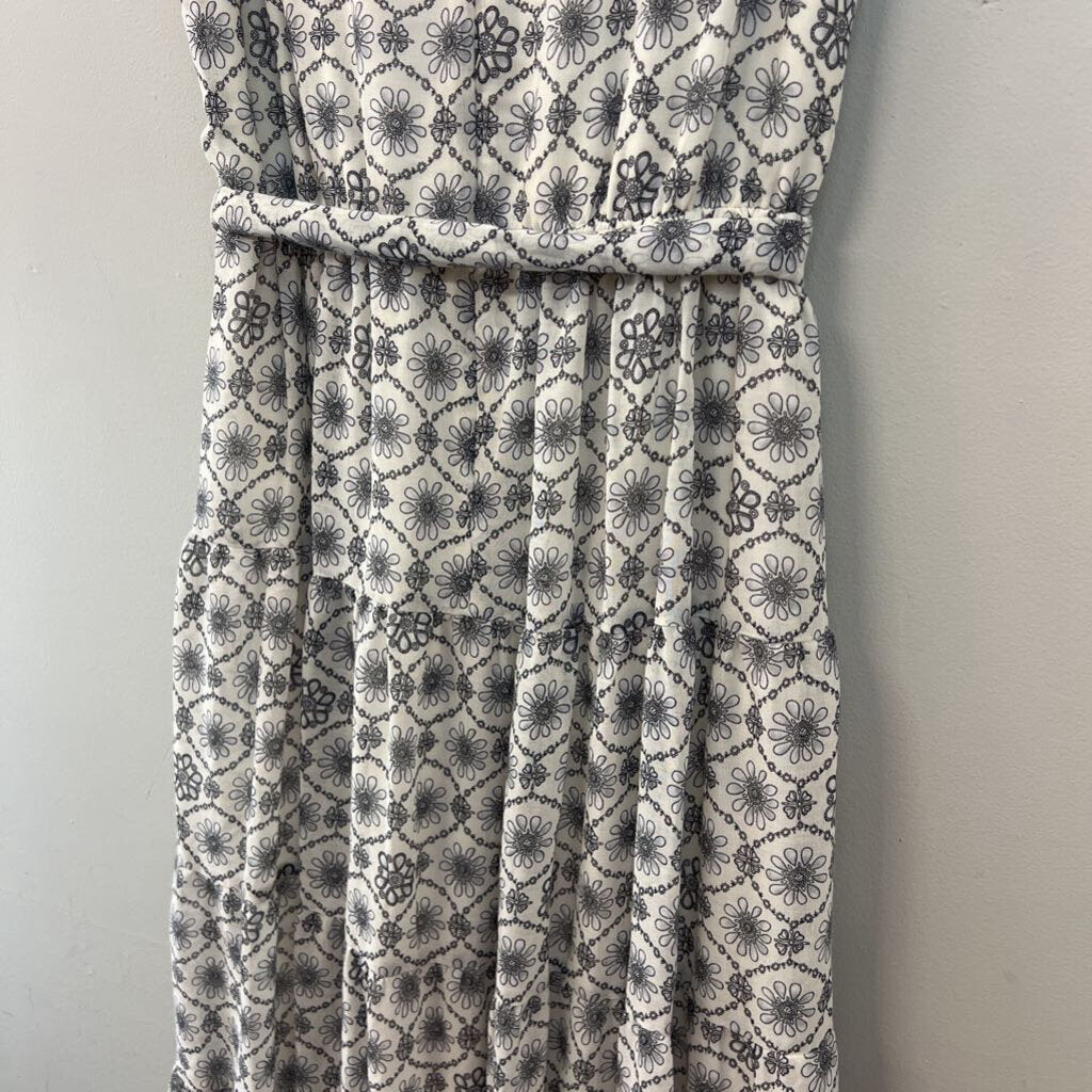 White/ Grey Print Tie Waist Maxi Dress Medium