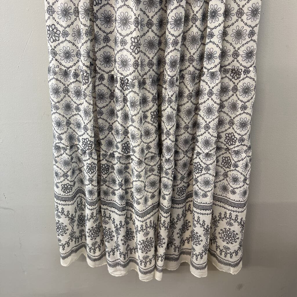 White/ Grey Print Tie Waist Maxi Dress Medium