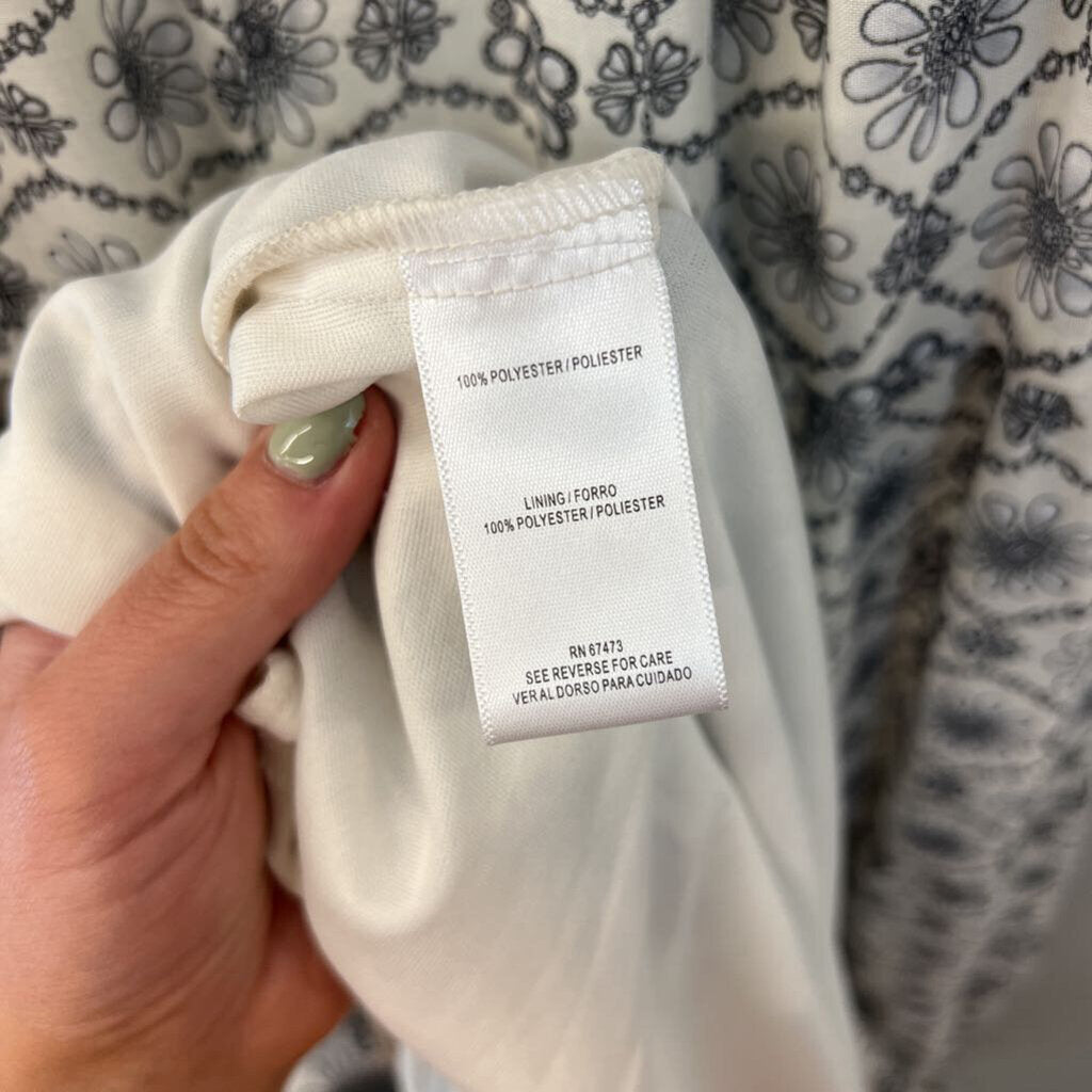 White/ Grey Print Tie Waist Maxi Dress Medium