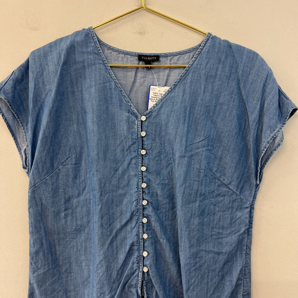 Talbots Blue Chambray Short Sleeve Button Front Top Small