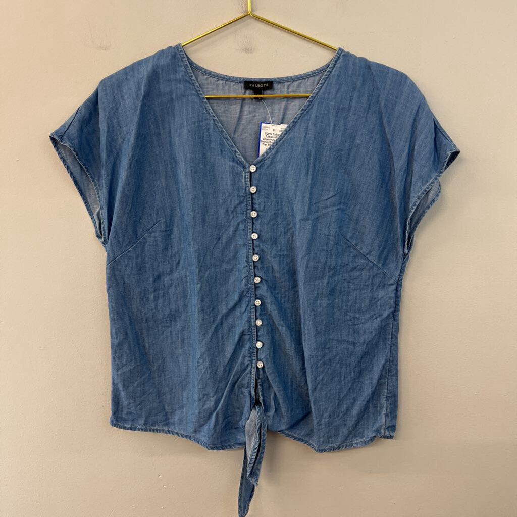 Talbots Blue Chambray Short Sleeve Button Front Top Small