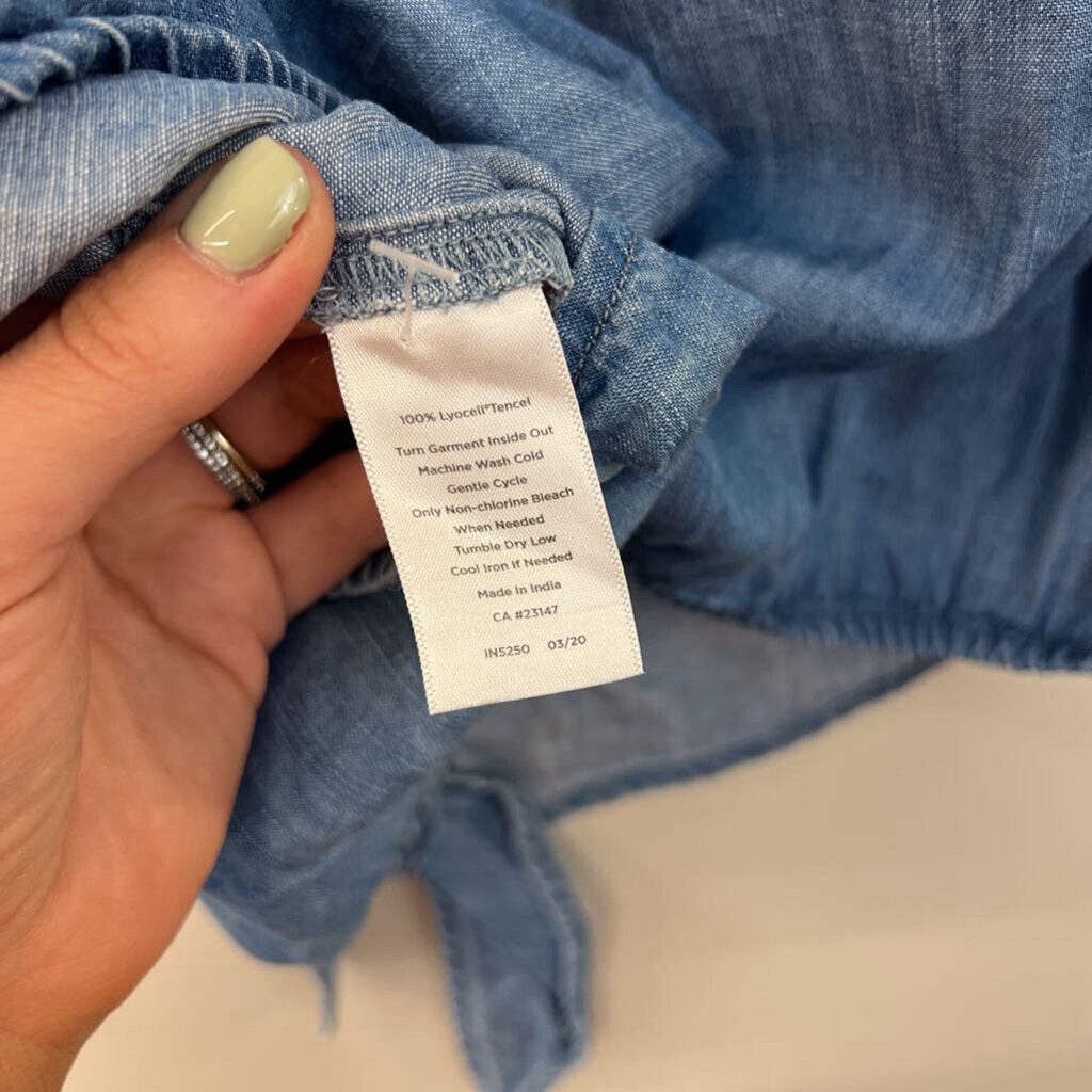 Talbots Blue Chambray Short Sleeve Button Front Top Small