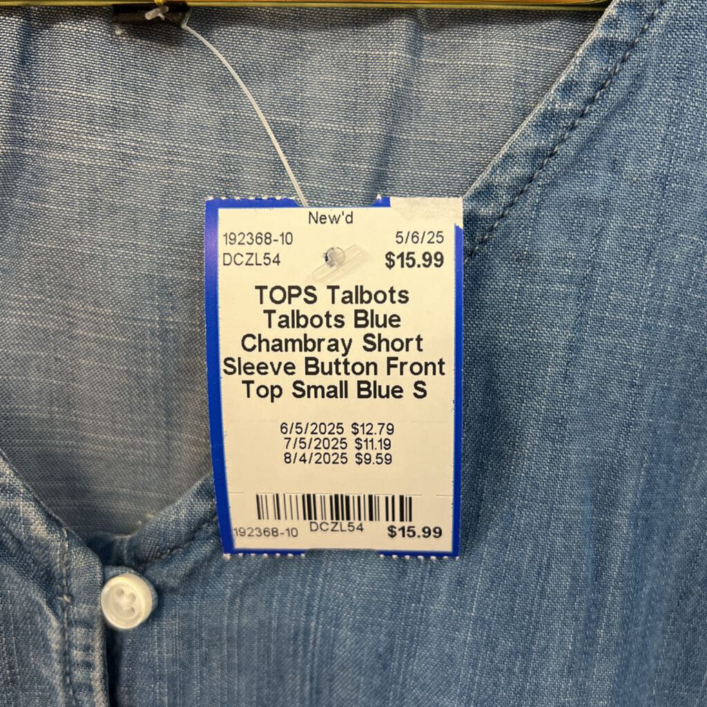 Talbots Blue Chambray Short Sleeve Button Front Top Small