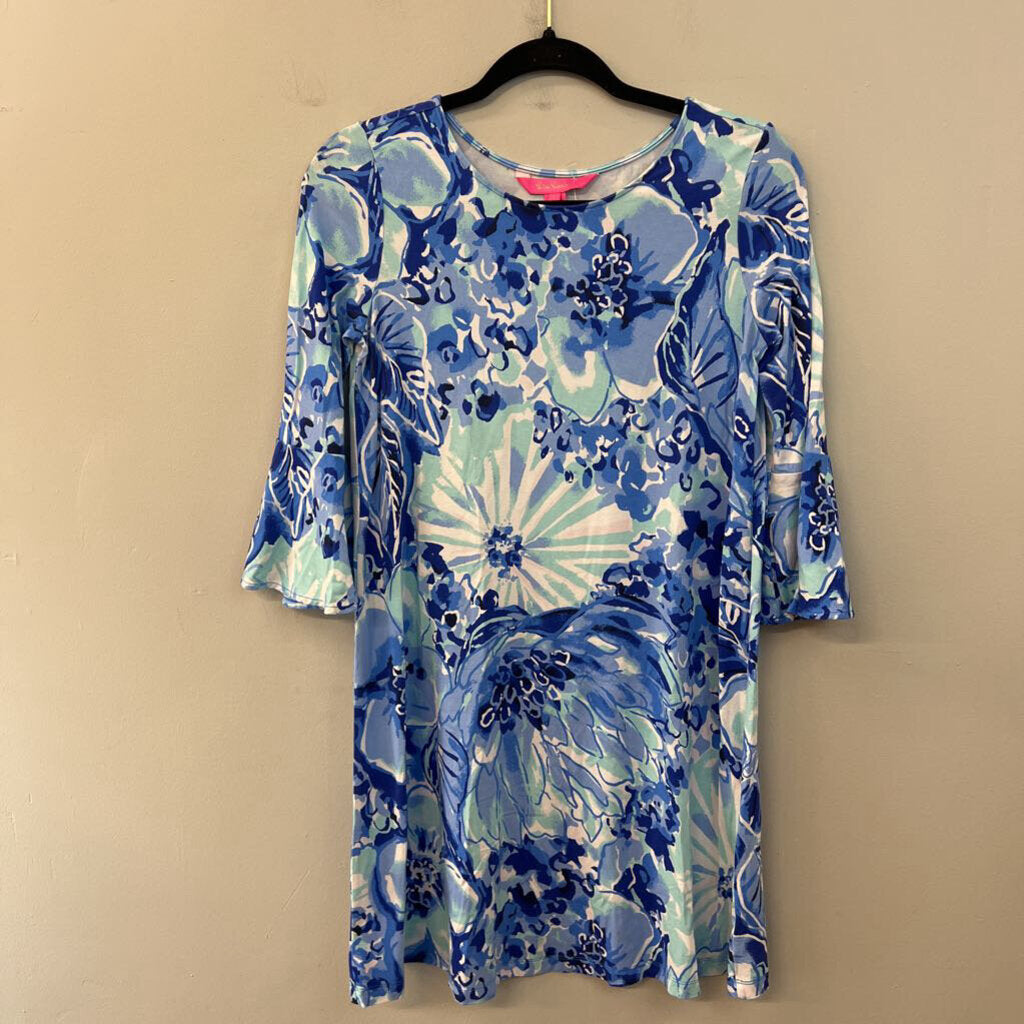 Lilly Pulitzer Blue/ White Print Long Sleeve Dress Small