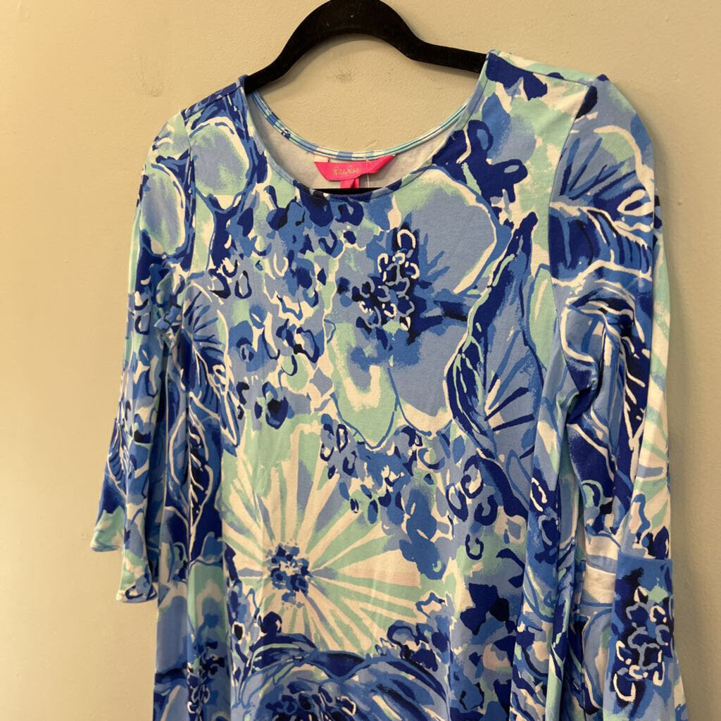 Lilly Pulitzer Blue/ White Print Long Sleeve Dress Small