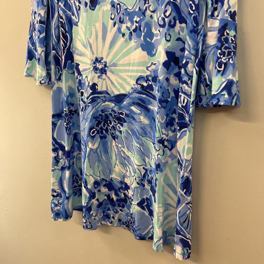 Lilly Pulitzer Blue/ White Print Long Sleeve Dress Small