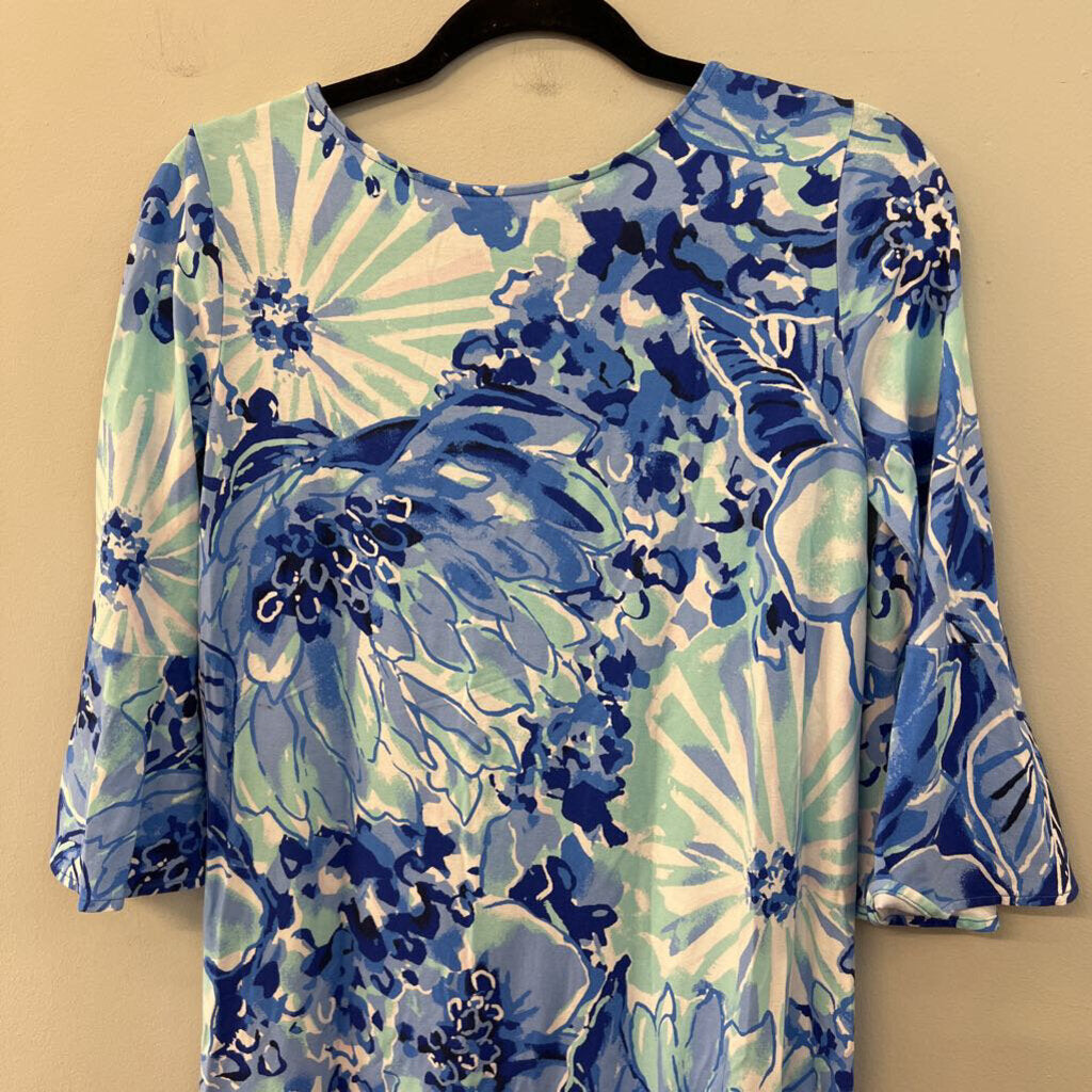 Lilly Pulitzer Blue/ White Print Long Sleeve Dress Small