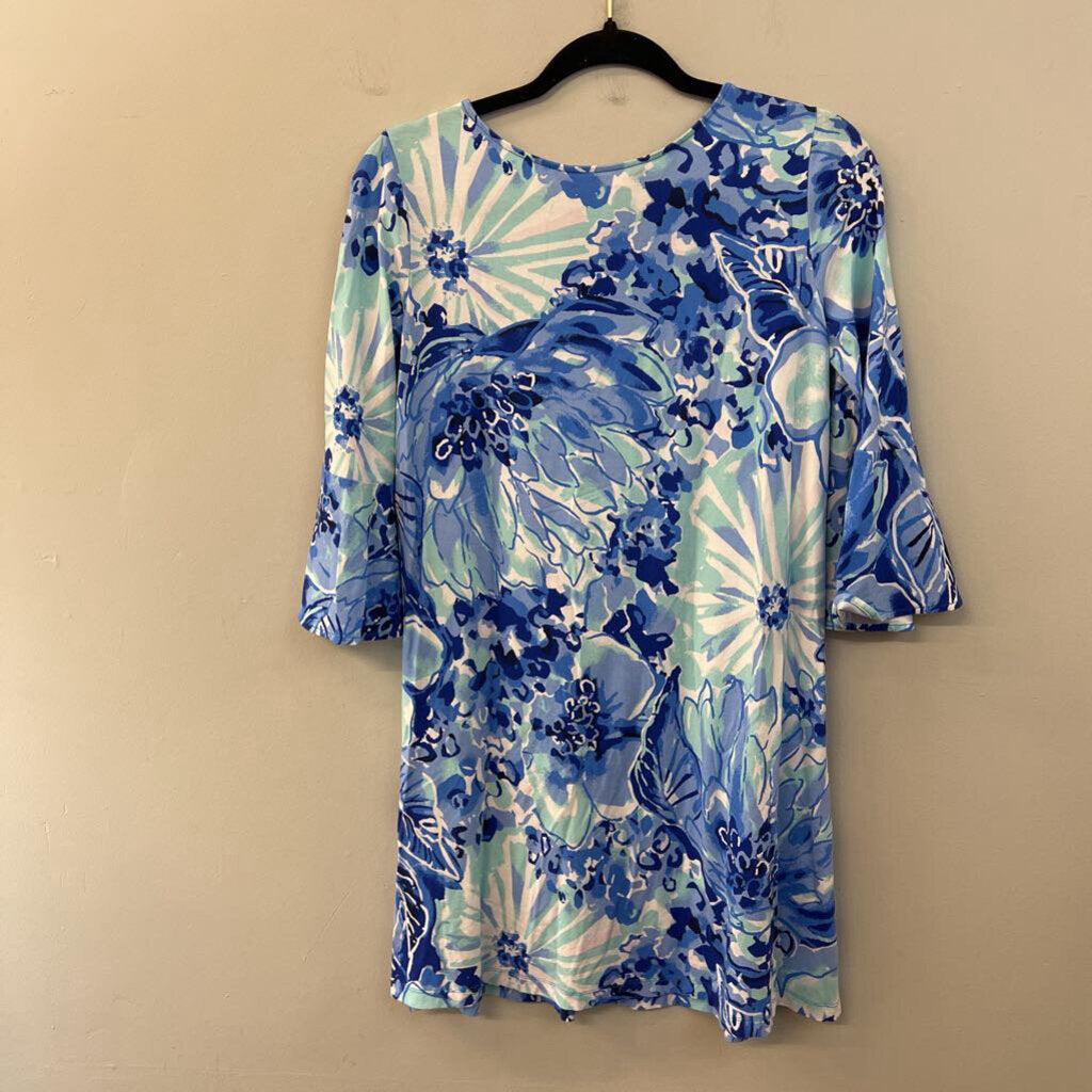 Lilly Pulitzer Blue/ White Print Long Sleeve Dress Small