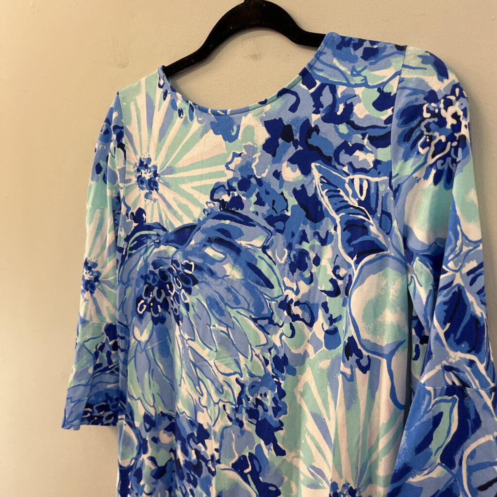 Lilly Pulitzer Blue/ White Print Long Sleeve Dress Small