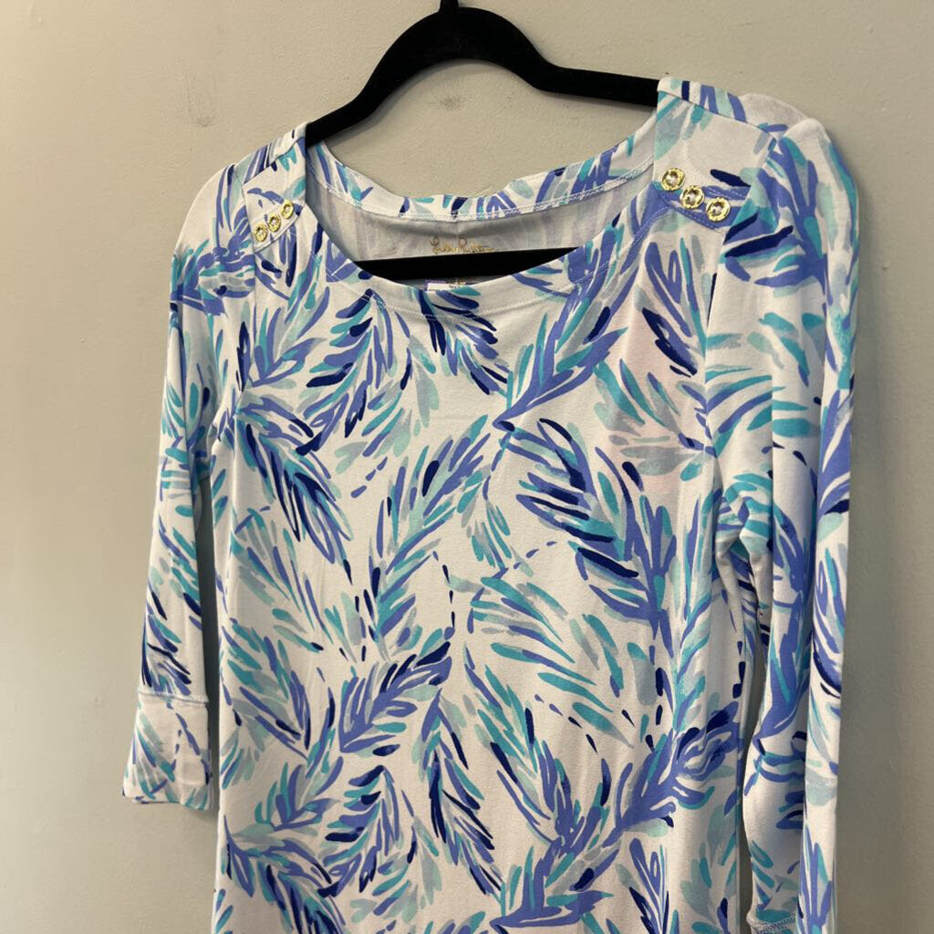 Lilly Pulitzer White/ Blue Print Long Sleeve Dress Small