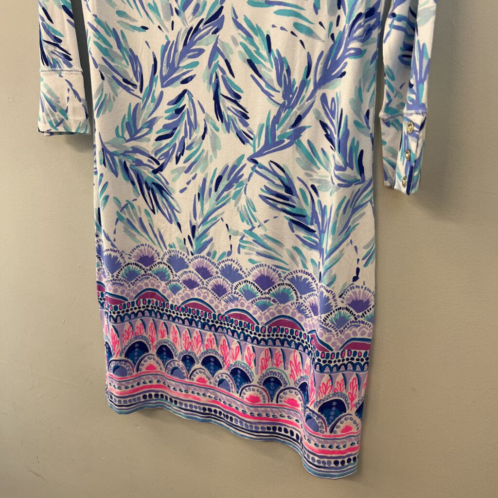 Lilly Pulitzer White/ Blue Print Long Sleeve Dress Small