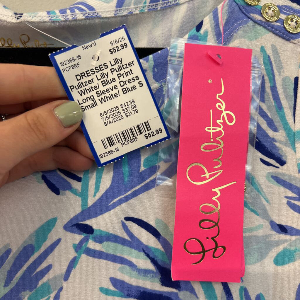 Lilly Pulitzer White/ Blue Print Long Sleeve Dress Small