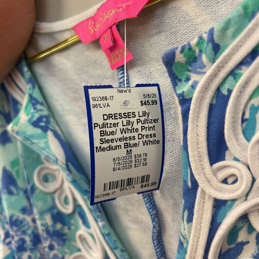 Lilly Pultizer Blue/ White Print Sleeveless Dress Medium
