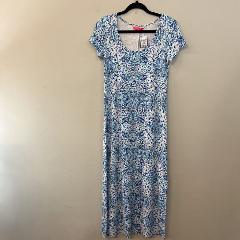 Lilly Pulitzer White/ Blue Print Short Sleeve Maxi Dress Small