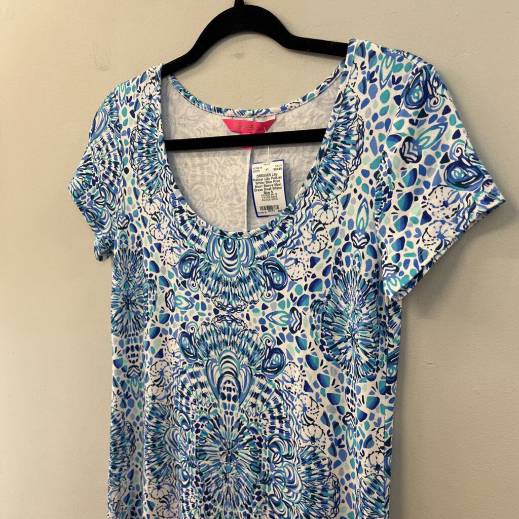 Lilly Pulitzer White/ Blue Print Short Sleeve Maxi Dress Small