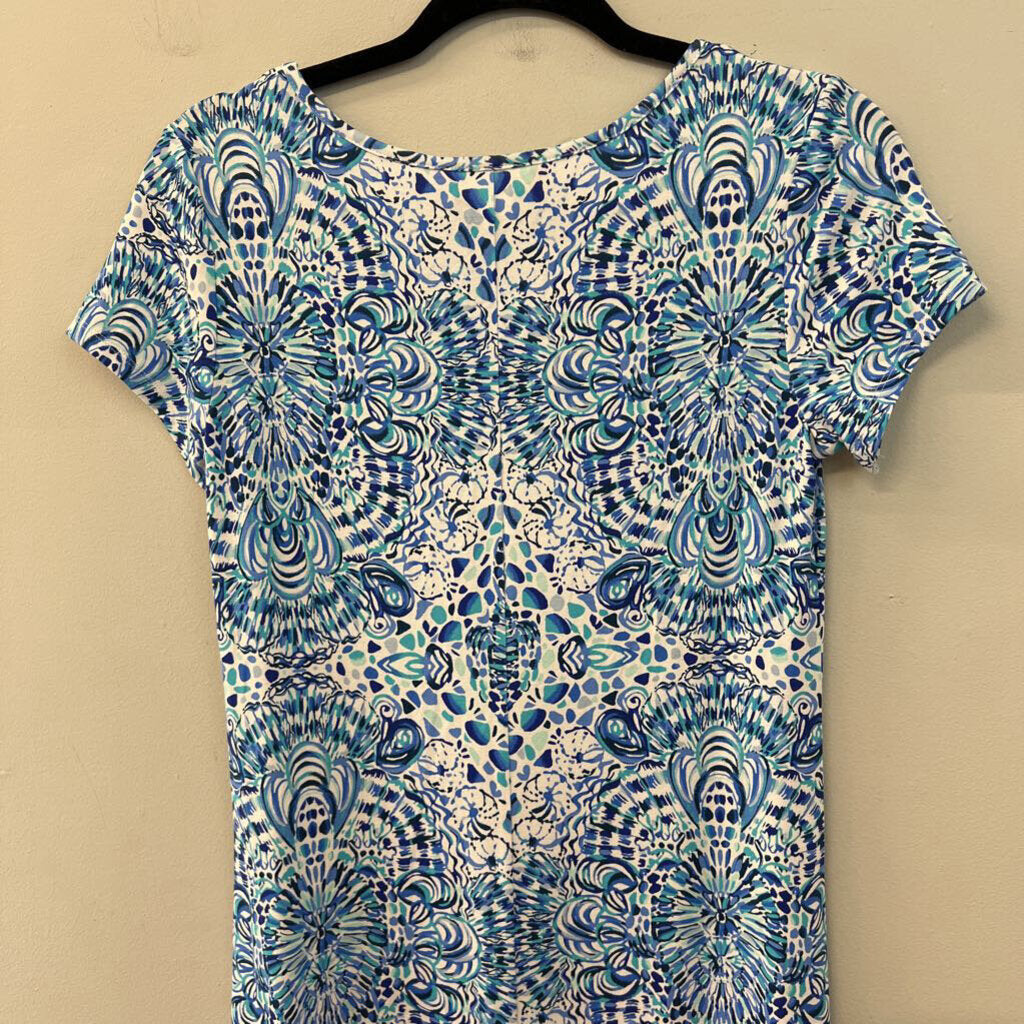 Lilly Pulitzer White/ Blue Print Short Sleeve Maxi Dress Small
