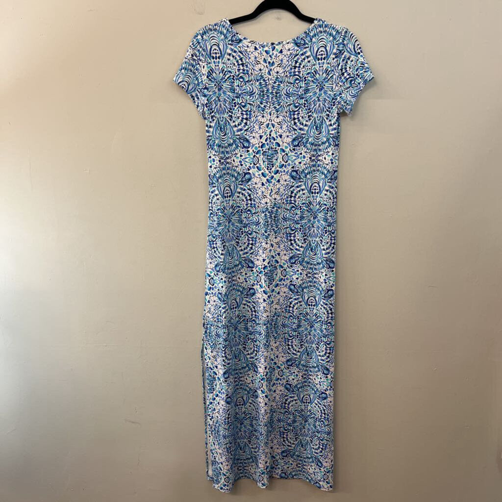Lilly Pulitzer White/ Blue Print Short Sleeve Maxi Dress Small