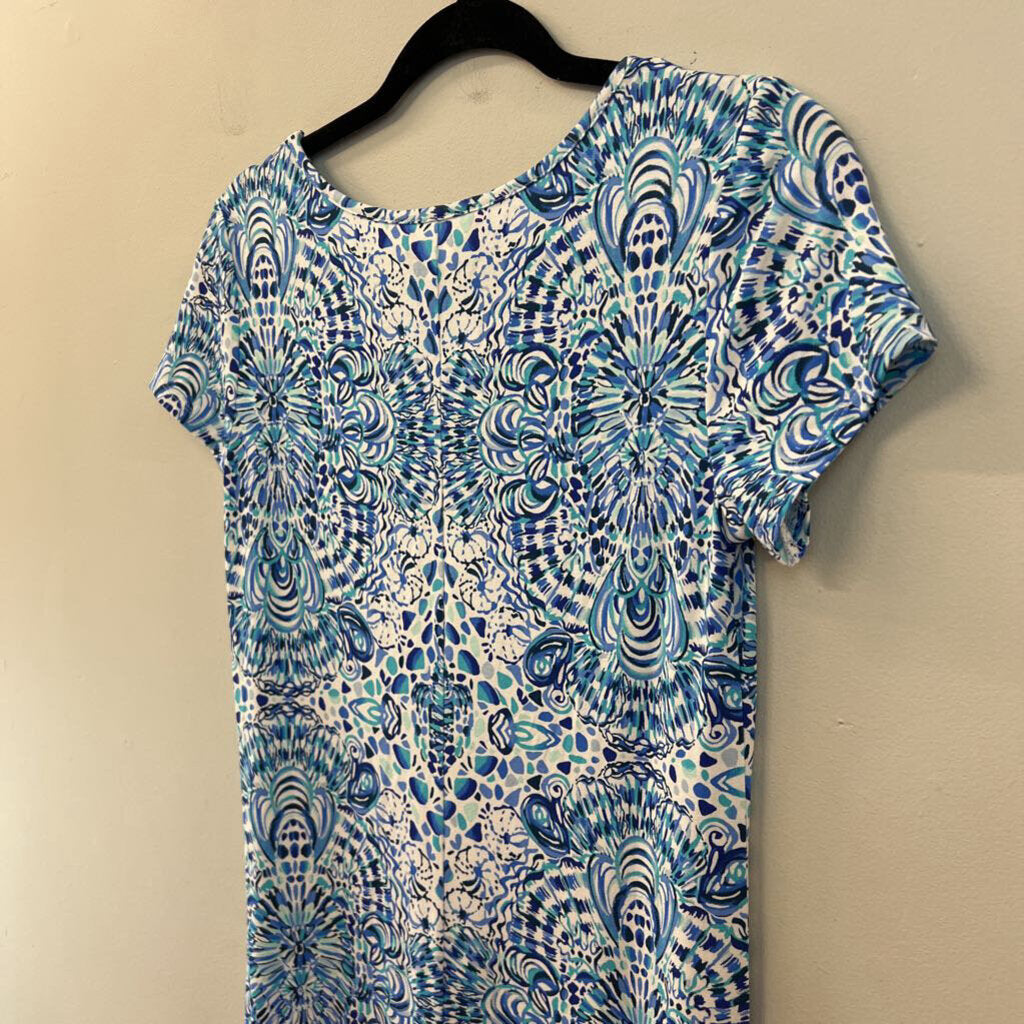 Lilly Pulitzer White/ Blue Print Short Sleeve Maxi Dress Small
