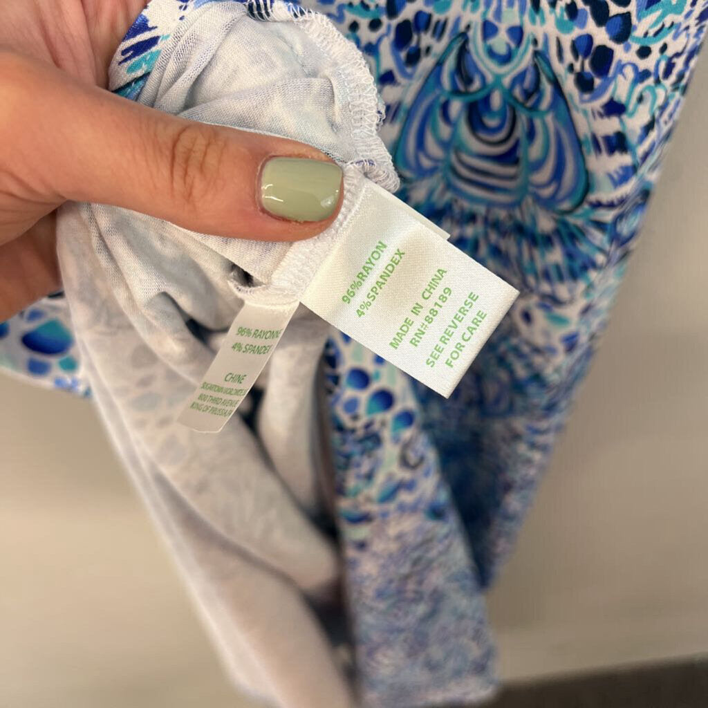 Lilly Pulitzer White/ Blue Print Short Sleeve Maxi Dress Small