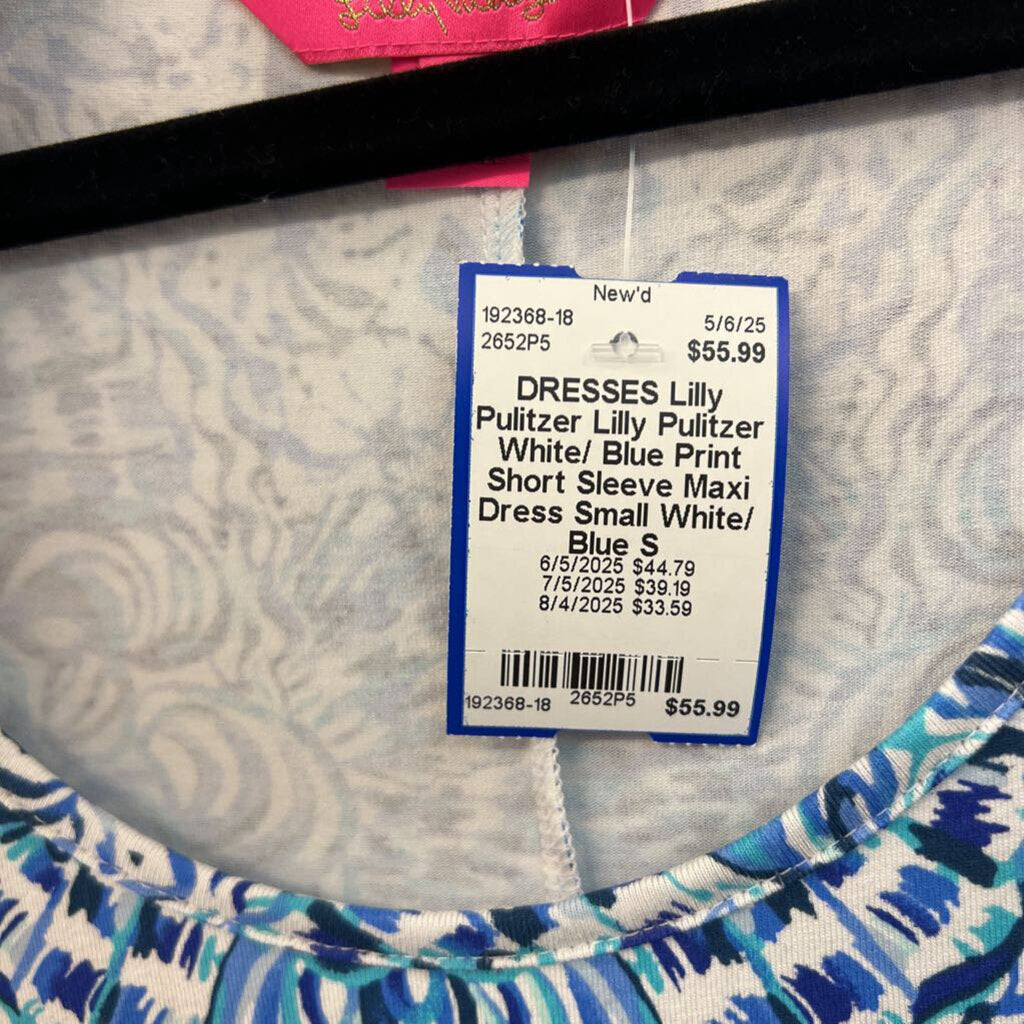Lilly Pulitzer White/ Blue Print Short Sleeve Maxi Dress Small