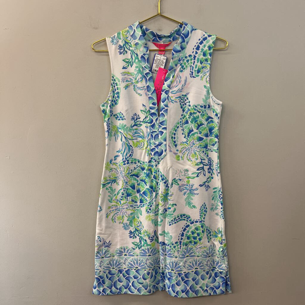 Lilly Pulitzer White/ Green/ Blue Print Sleeveless Dress Small