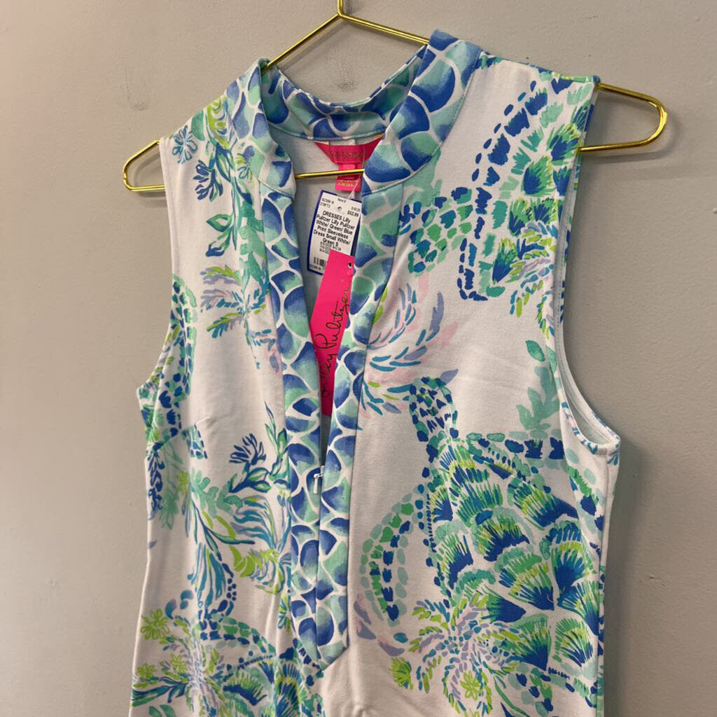 Lilly Pulitzer White/ Green/ Blue Print Sleeveless Dress Small
