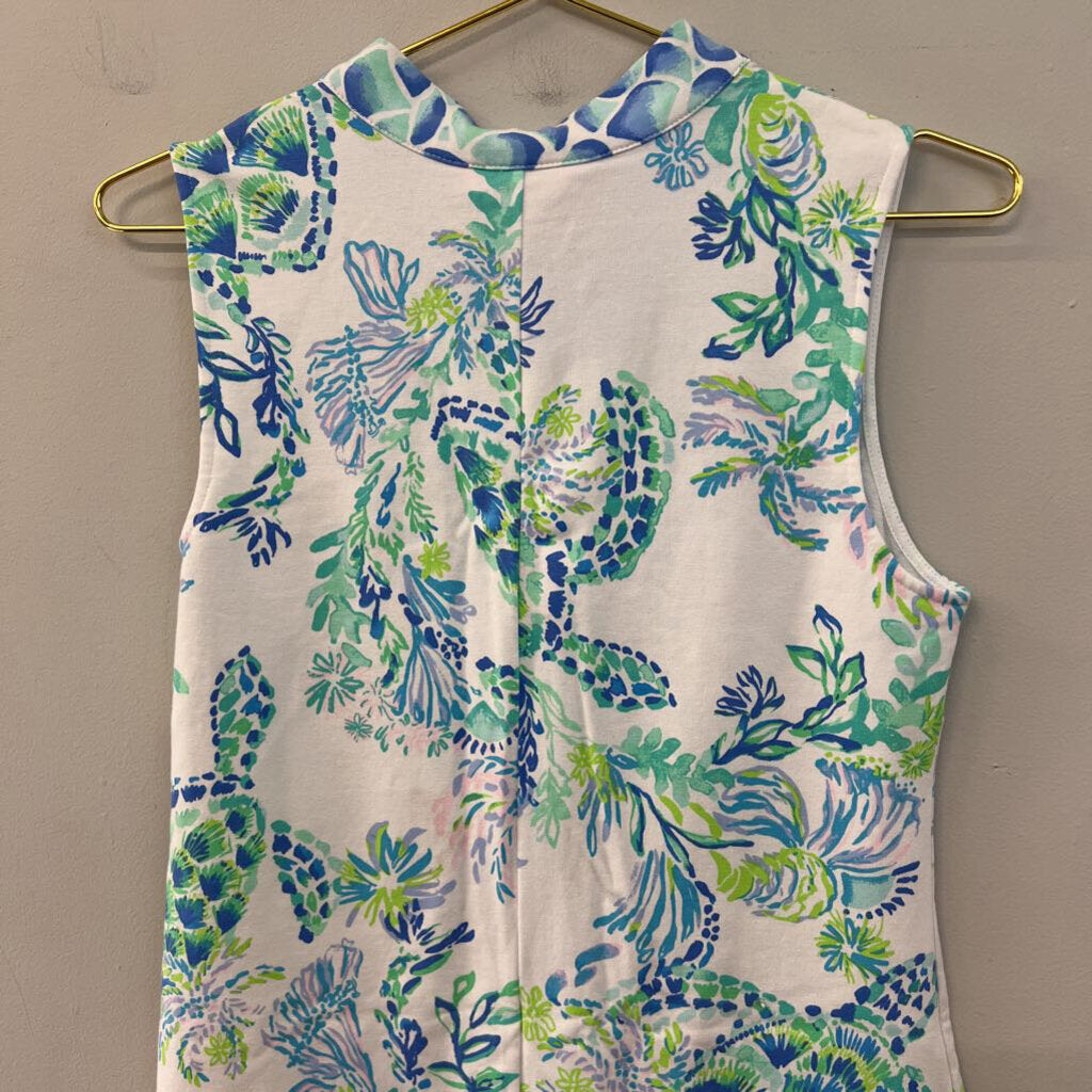 Lilly Pulitzer White/ Green/ Blue Print Sleeveless Dress Small