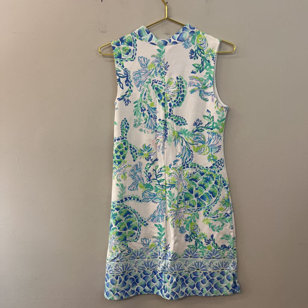 Lilly Pulitzer White/ Green/ Blue Print Sleeveless Dress Small