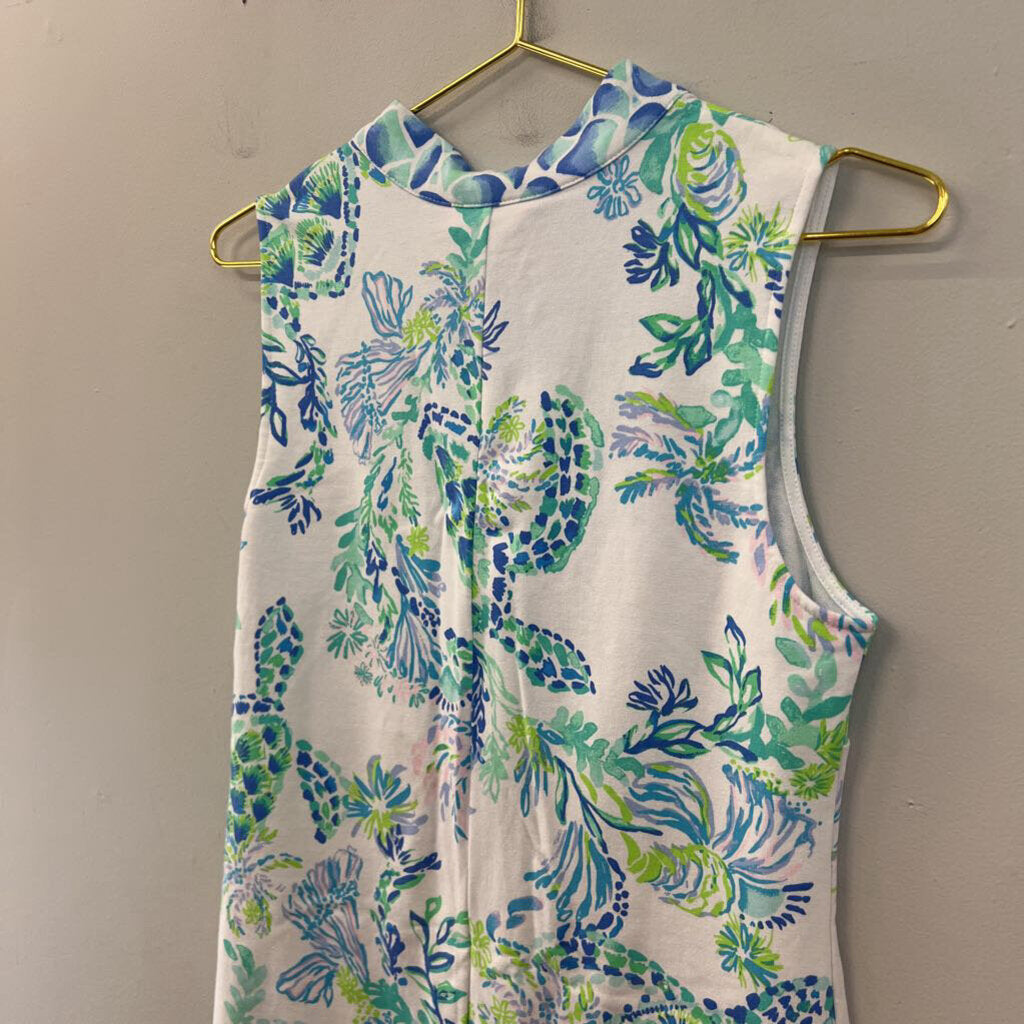 Lilly Pulitzer White/ Green/ Blue Print Sleeveless Dress Small