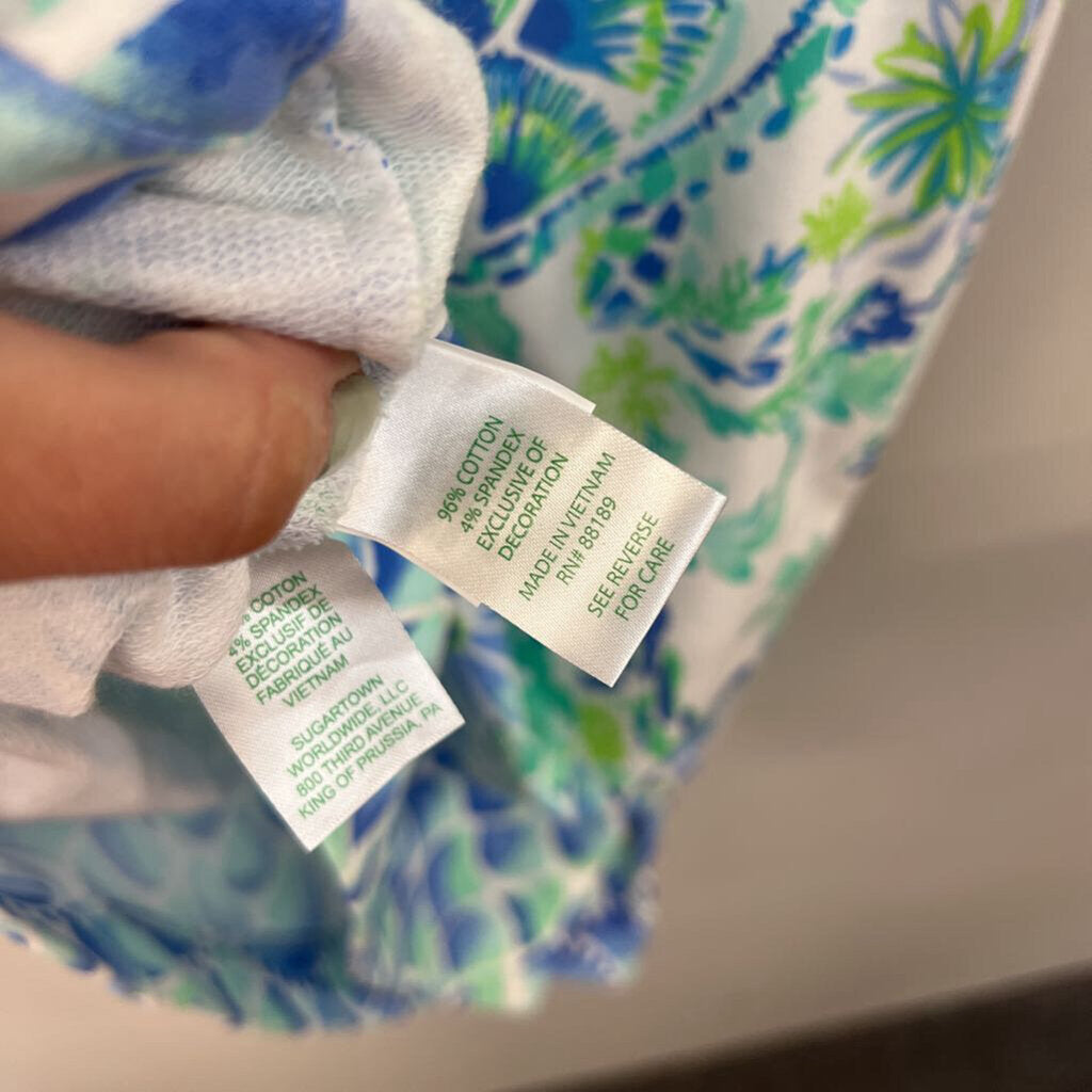 Lilly Pulitzer White/ Green/ Blue Print Sleeveless Dress Small