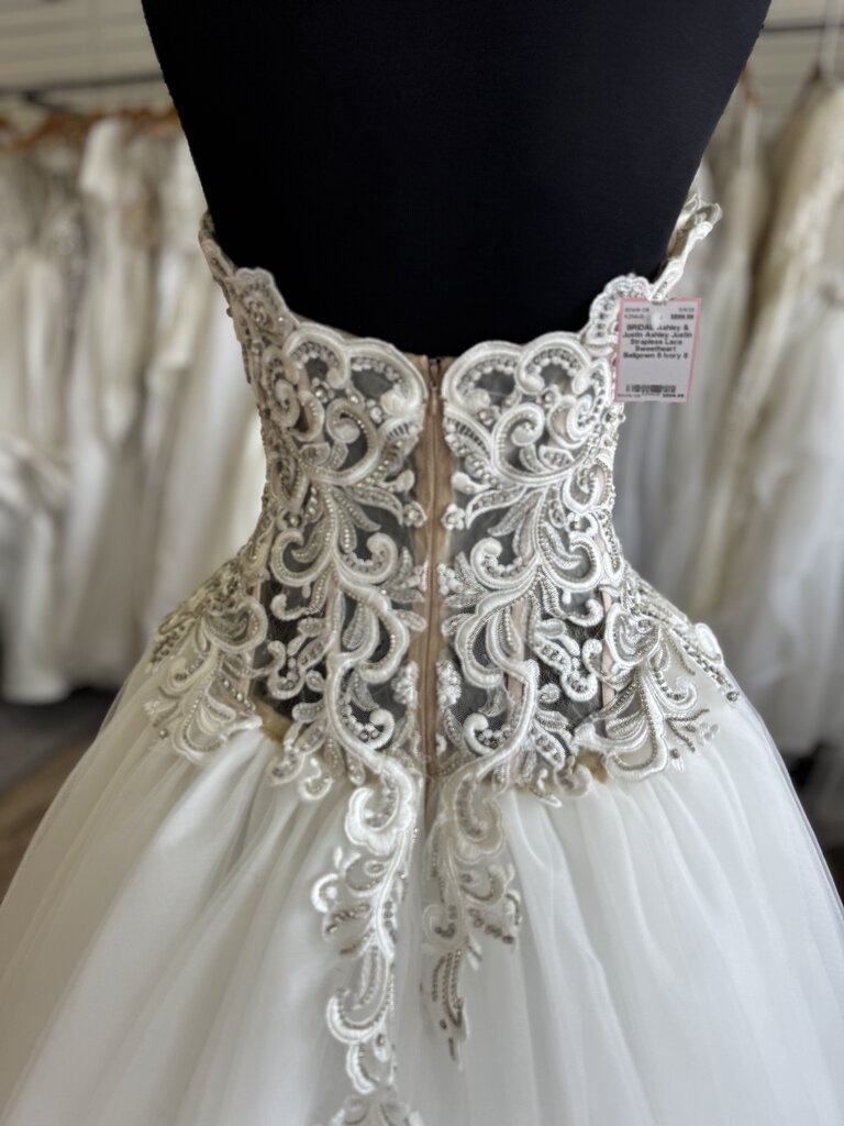 Ashley & Justin Strapless Lace Sweetheart Ballgown 8