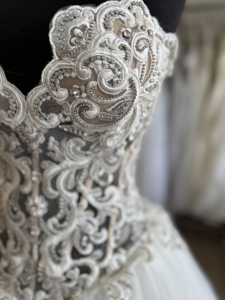 Ashley & Justin Strapless Lace Sweetheart Ballgown 8