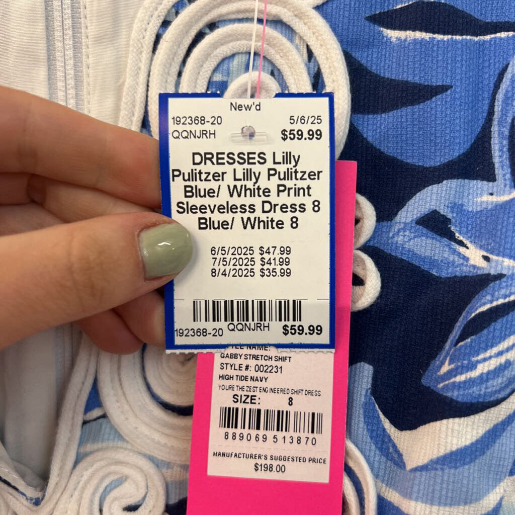 Lilly Pulitzer Blue/ White Print Sleeveless Dress 8