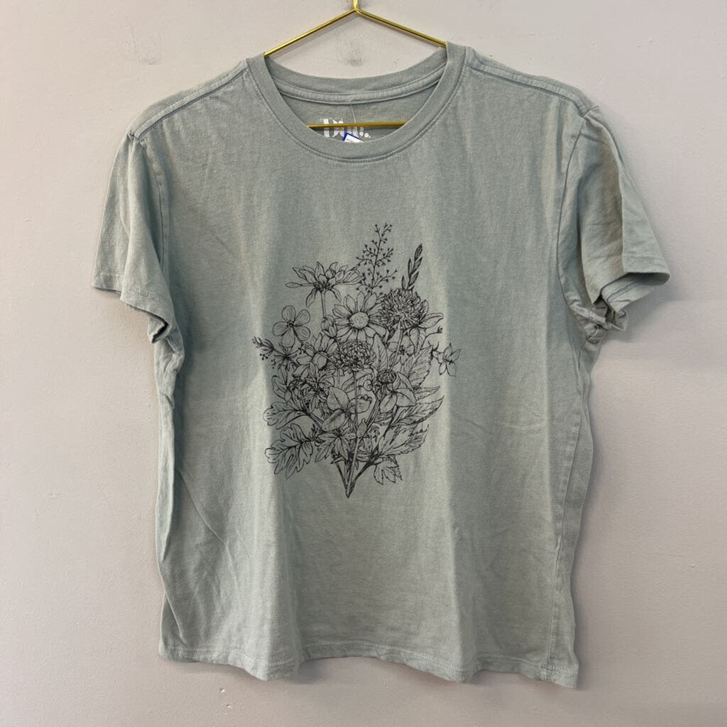 Doe Blue/ Black Flower Print Short Sleeve Graphic Tee Large