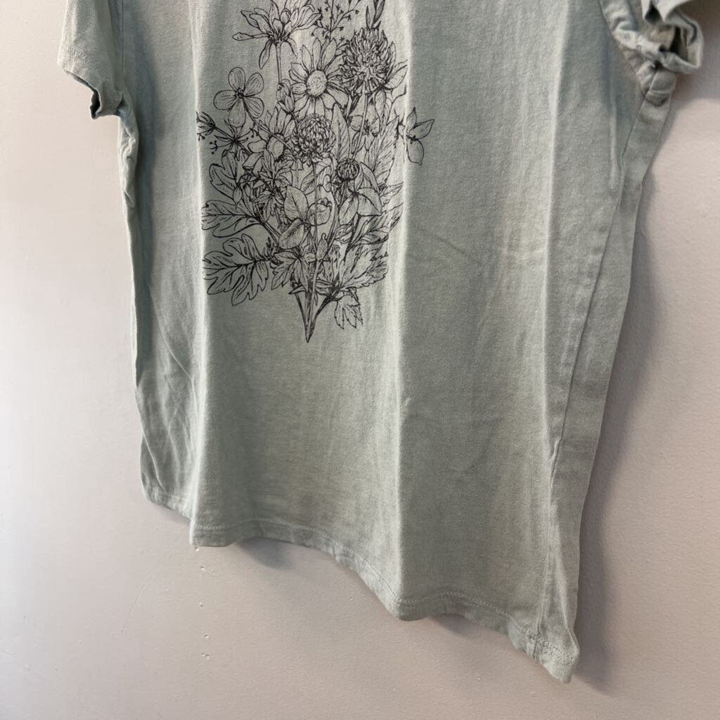Doe Blue/ Black Flower Print Short Sleeve Graphic Tee Large