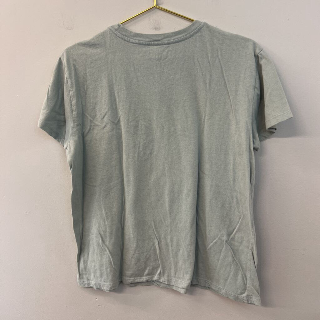Doe Blue/ Black Flower Print Short Sleeve Graphic Tee Large