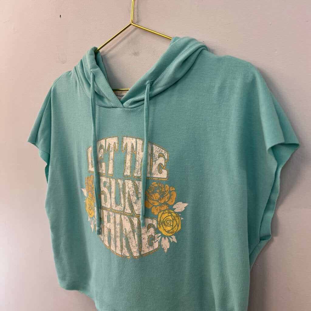 Altar'd State Blue/ Yellow Let The Sun Shine Short Sleeve Hooded Pullover Top Small