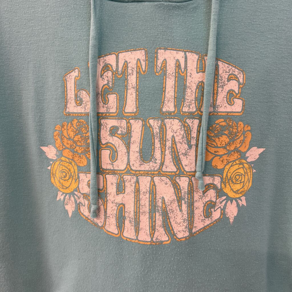 Altar'd State Blue/ Yellow Let The Sun Shine Short Sleeve Hooded Pullover Top Small