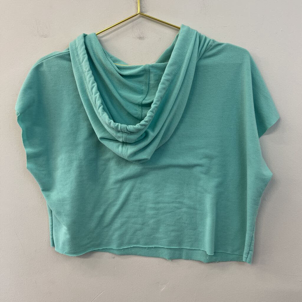 Altar'd State Blue/ Yellow Let The Sun Shine Short Sleeve Hooded Pullover Top Small