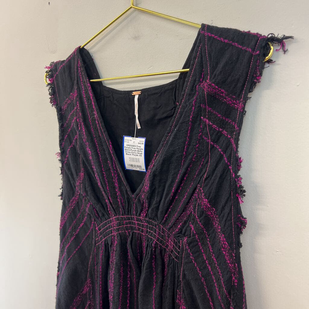 Free People Black/Purple Boho Dress Extra Small