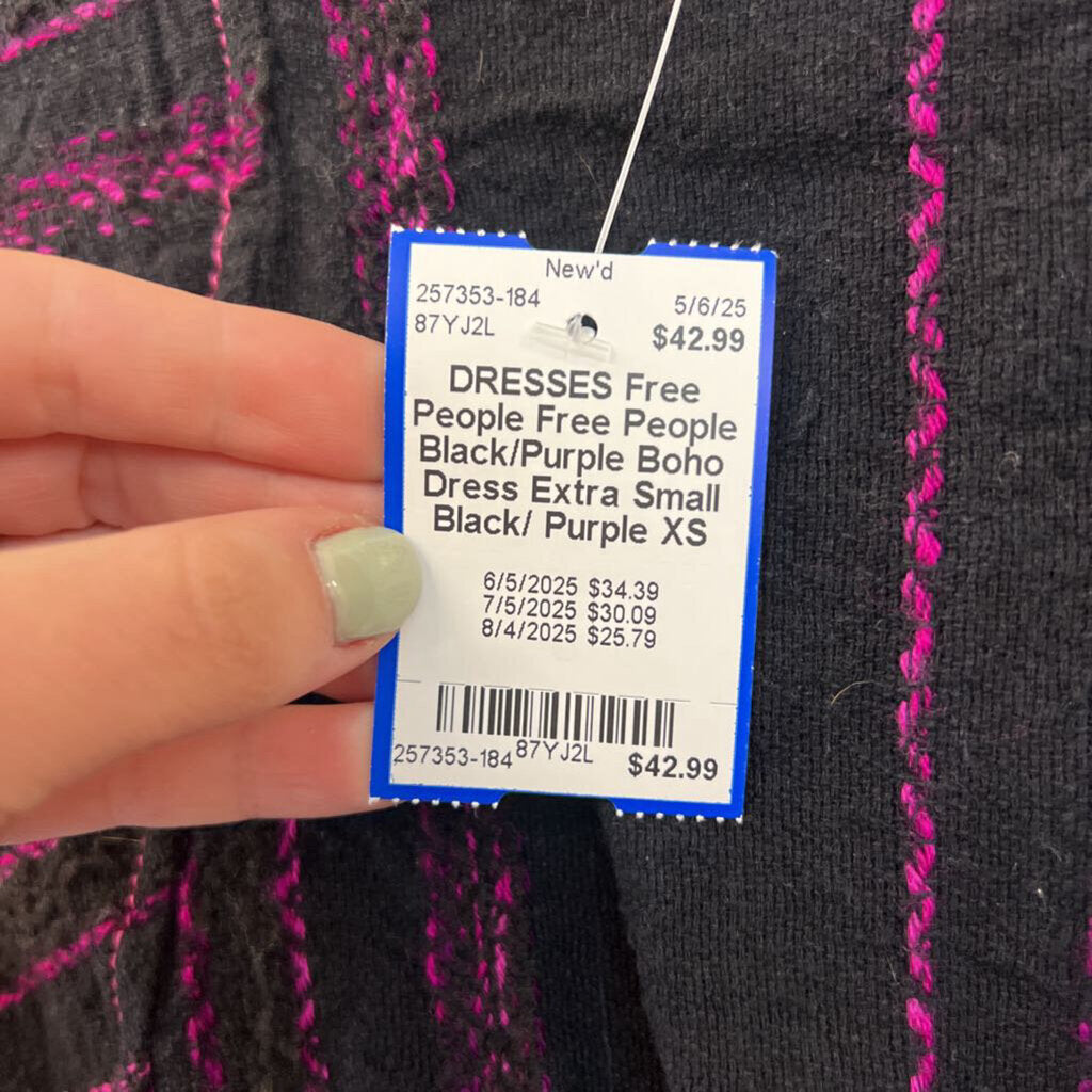 Free People Black/Purple Boho Dress Extra Small